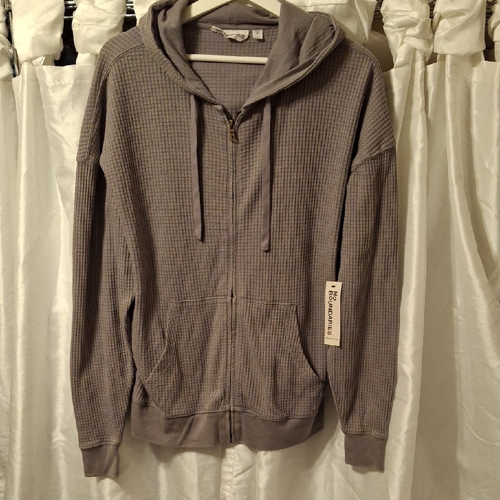 No Boundaries Men's Gray Zip-Up Sweater Small Oversized